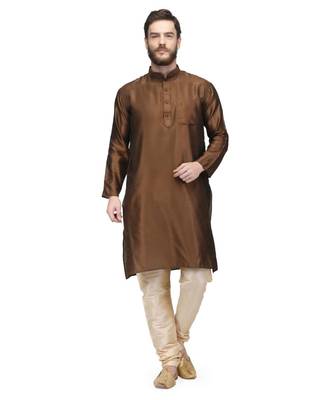 Brown raw silk kurta & pajama 1