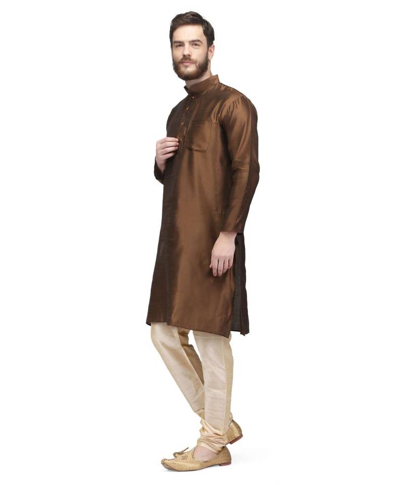 Brown raw silk kurta & pajama