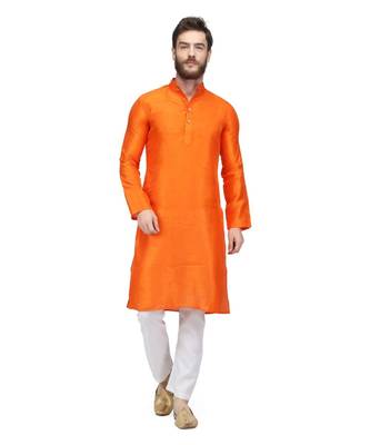 Orange raw silk kurta & pajama 1