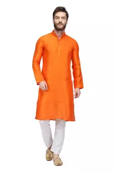 Orange raw silk kurta & pajama