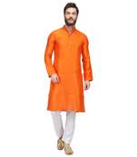 Orange raw silk kurta & pajama