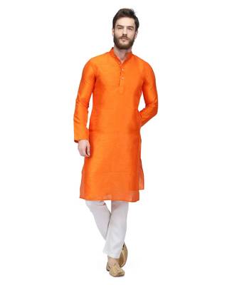Orange raw silk kurta & pajama 2