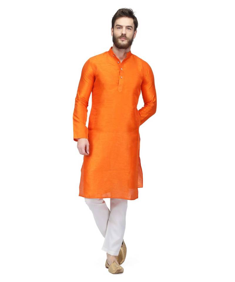 Orange raw silk kurta & pajama
