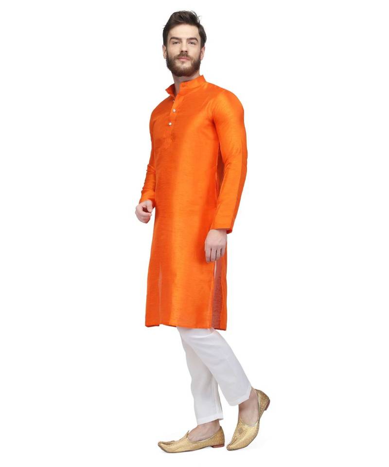 Orange raw silk kurta & pajama