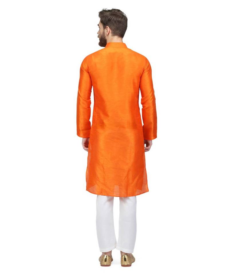 Orange raw silk kurta & pajama