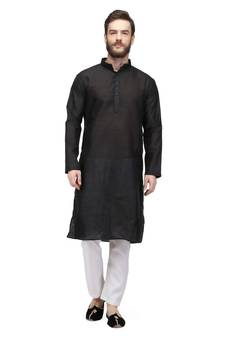 Black raw silk kurta & pajama