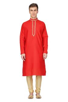 Red raw silk kurta & pajama