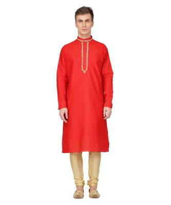 Red raw silk kurta & pajama 1