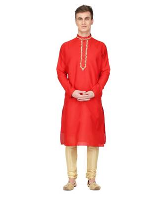 Red raw silk kurta & pajama 3