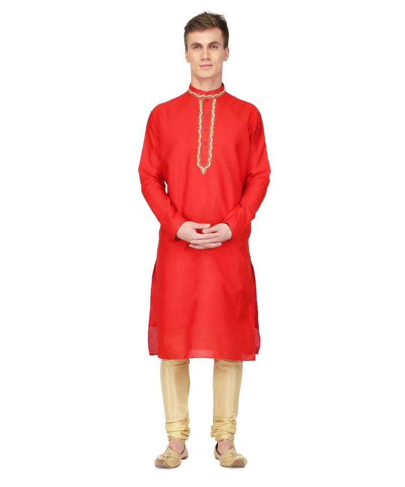 Red raw silk kurta & pajama