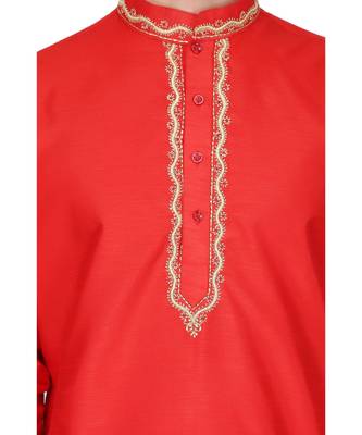 Red raw silk kurta & pajama 4