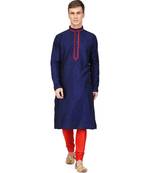 Navy blue raw silk kurta & pajama