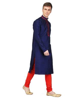 Navy blue raw silk kurta & pajama 3