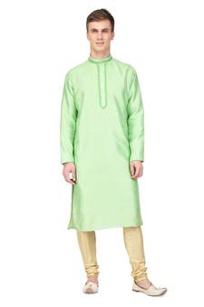Mint green raw silk kurta & pajama