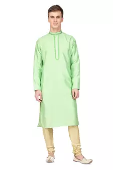 Mint green raw silk kurta & pajama