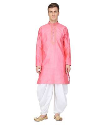 Pink raw silk kurta & pajama dhoti style 1