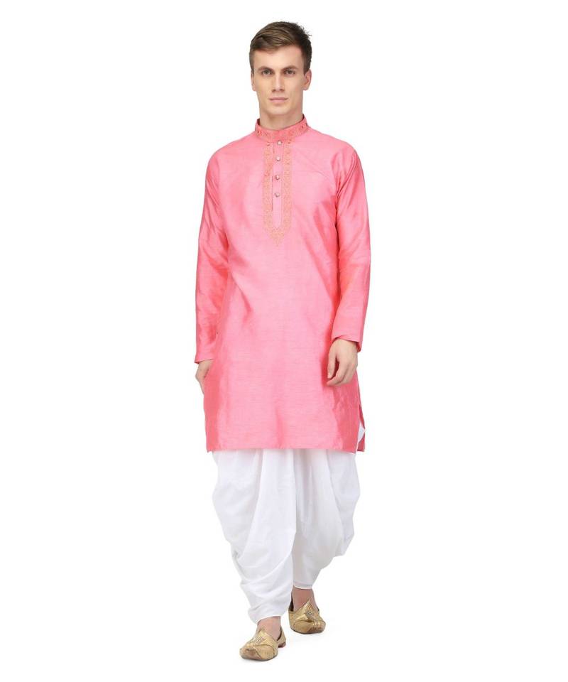 Pink raw silk kurta & pajama dhoti style