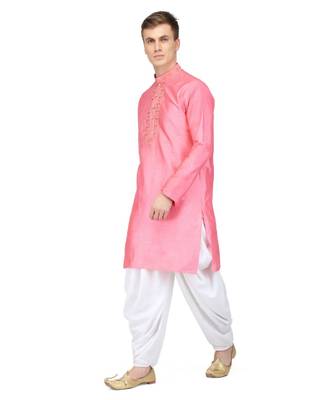 Pink raw silk kurta & pajama dhoti style 3