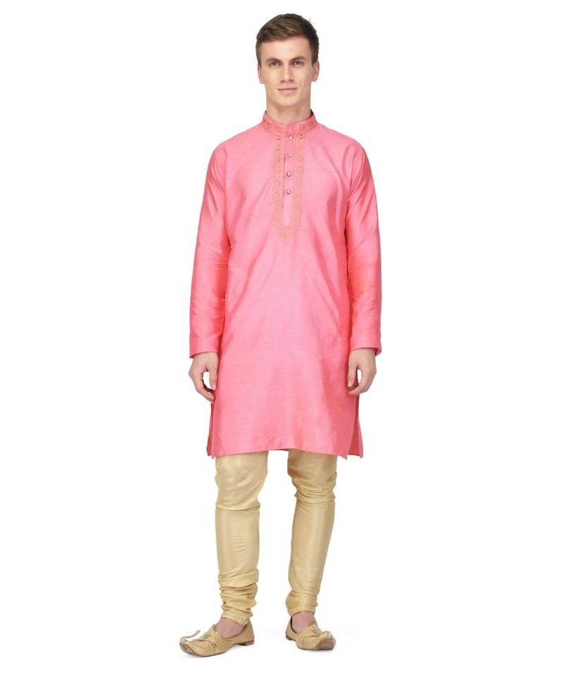 Pink raw silk kurta & pajama