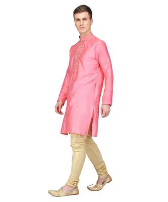 Pink raw silk kurta & pajama 3