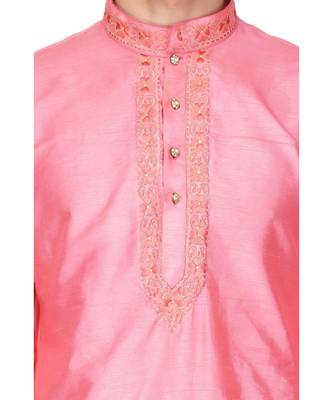 Pink raw silk kurta & pajama 6