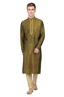 Oliv green raw silk kurta & pajama
