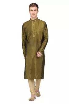 Oliv green raw silk kurta & pajama