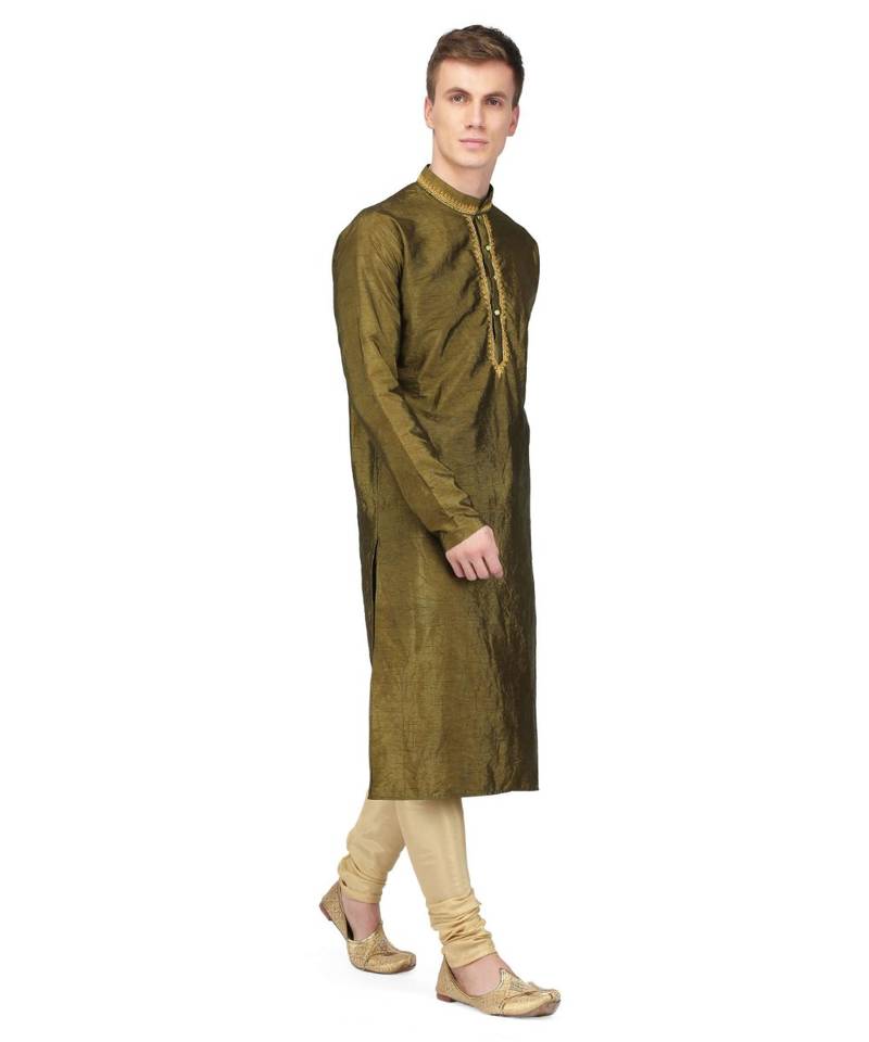 Oliv green raw silk kurta & pajama