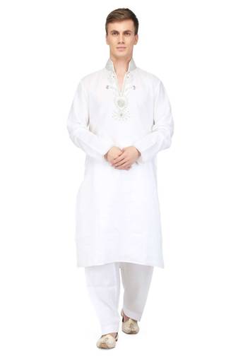 White Viscose raw silk kurta & pajama