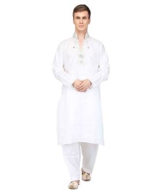White Viscose raw silk kurta & pajama 1