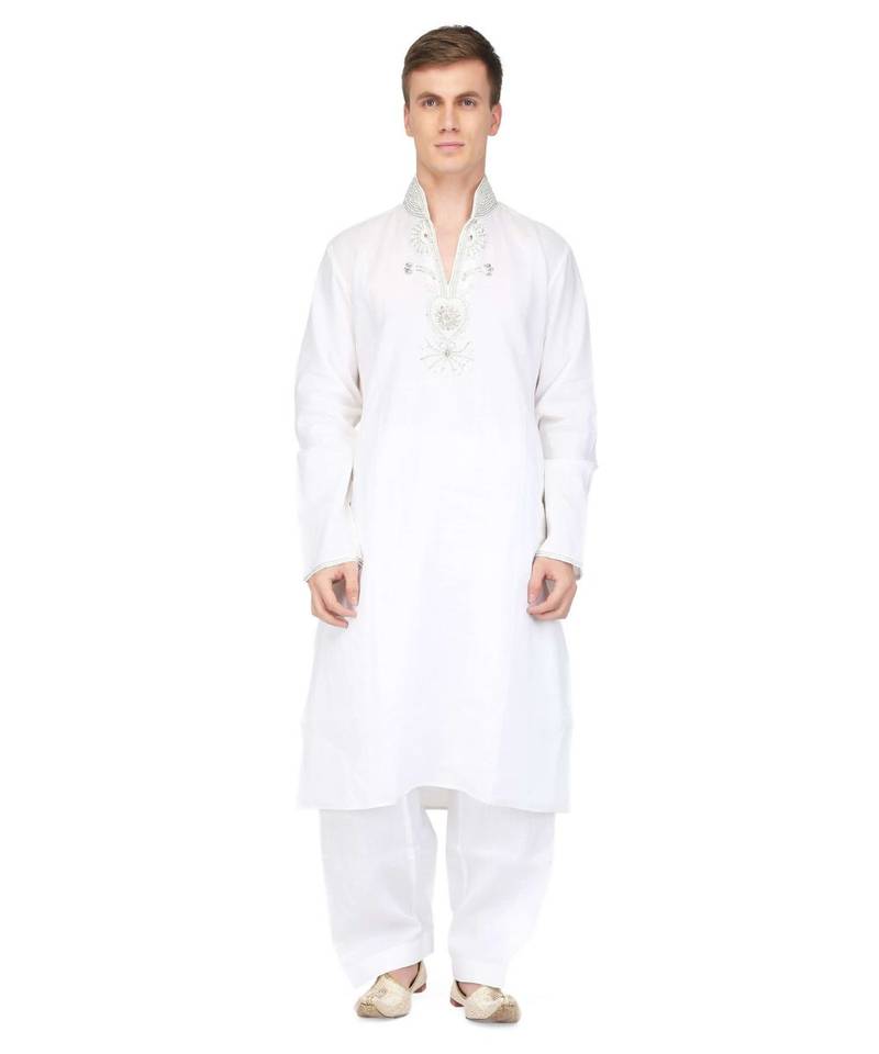 White Viscose raw silk kurta & pajama