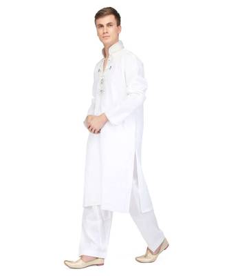 White Viscose raw silk kurta & pajama 3
