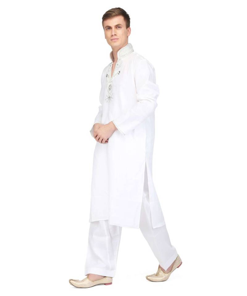 White Viscose raw silk kurta & pajama