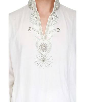 White Viscose raw silk kurta & pajama 5