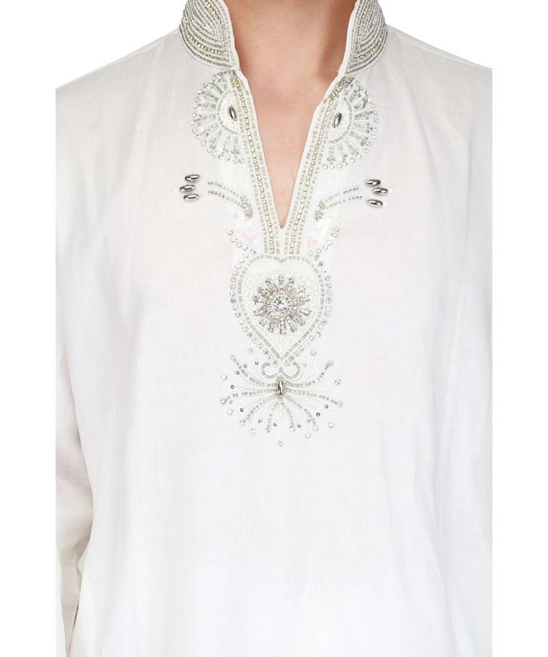 White Viscose raw silk kurta & pajama