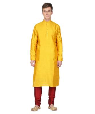 Yellow raw silk kurta & pajama 1
