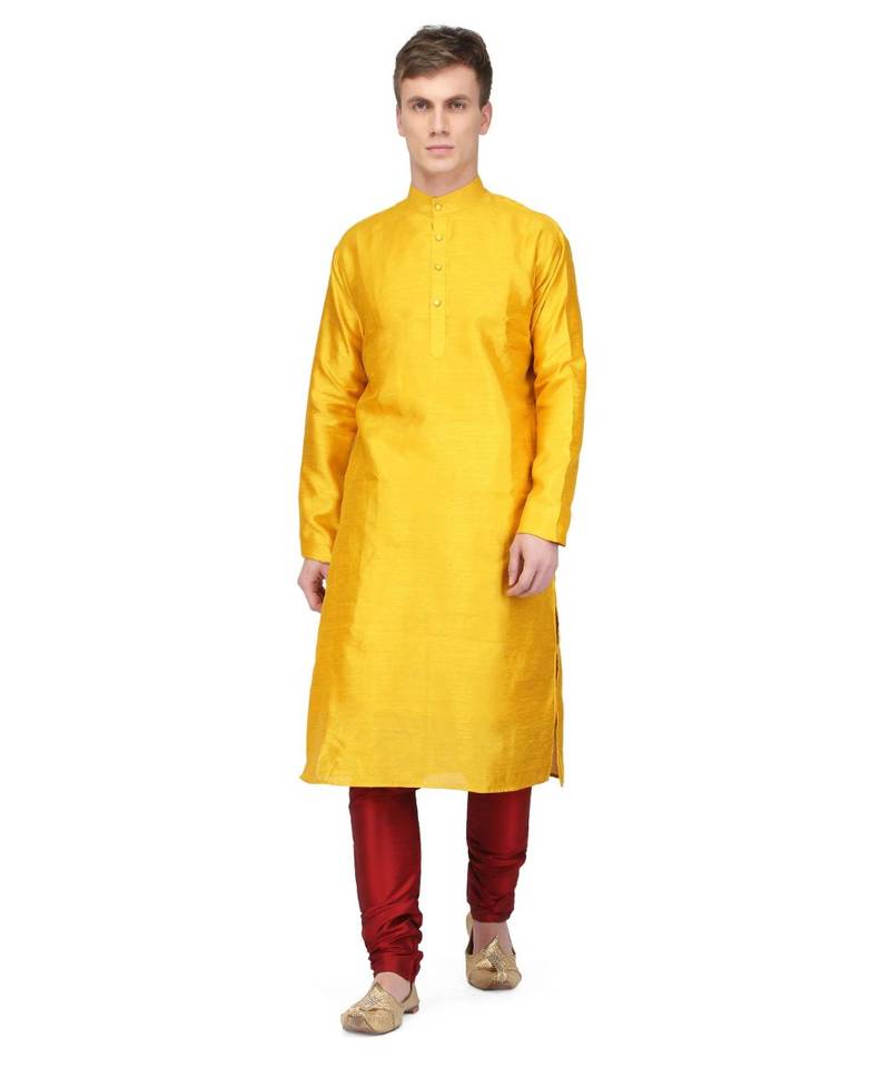Yellow raw silk kurta & pajama