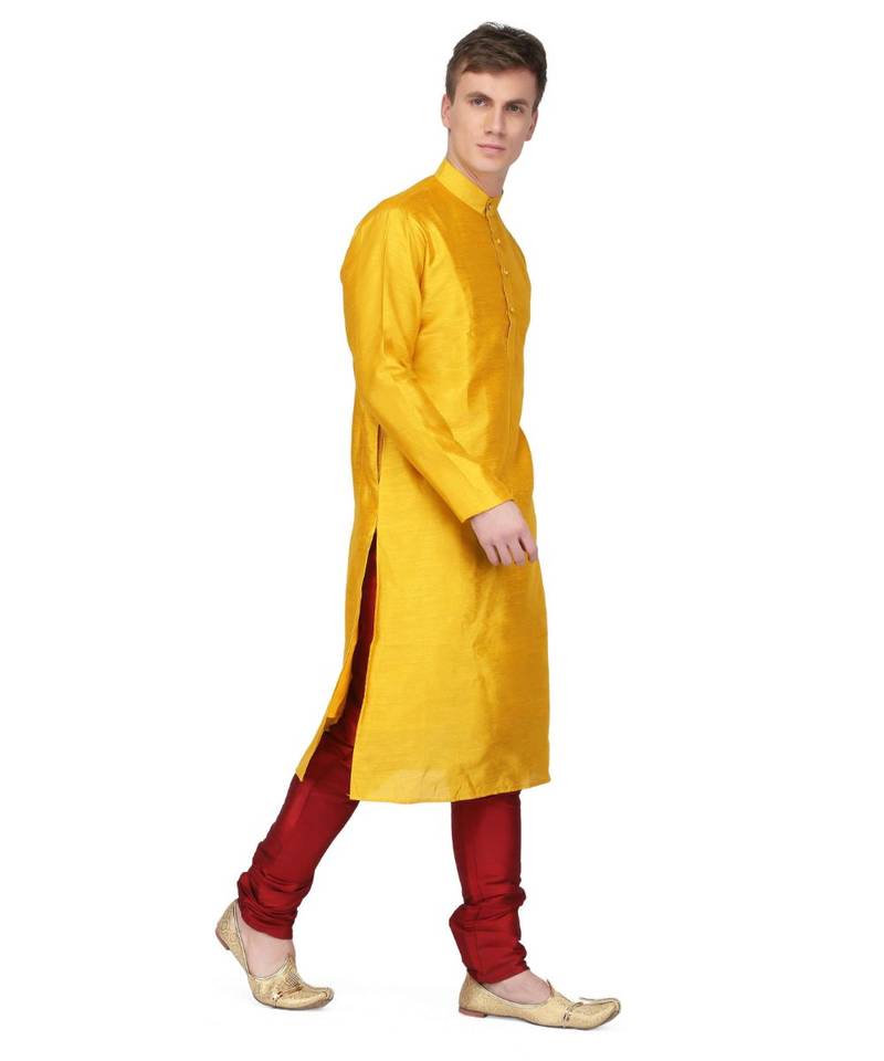 Yellow raw silk kurta & pajama