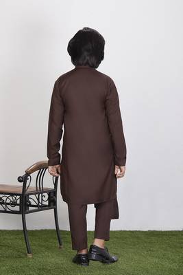 Kids Brown Cotton Blend Kurta Pajama Set For Boys 4