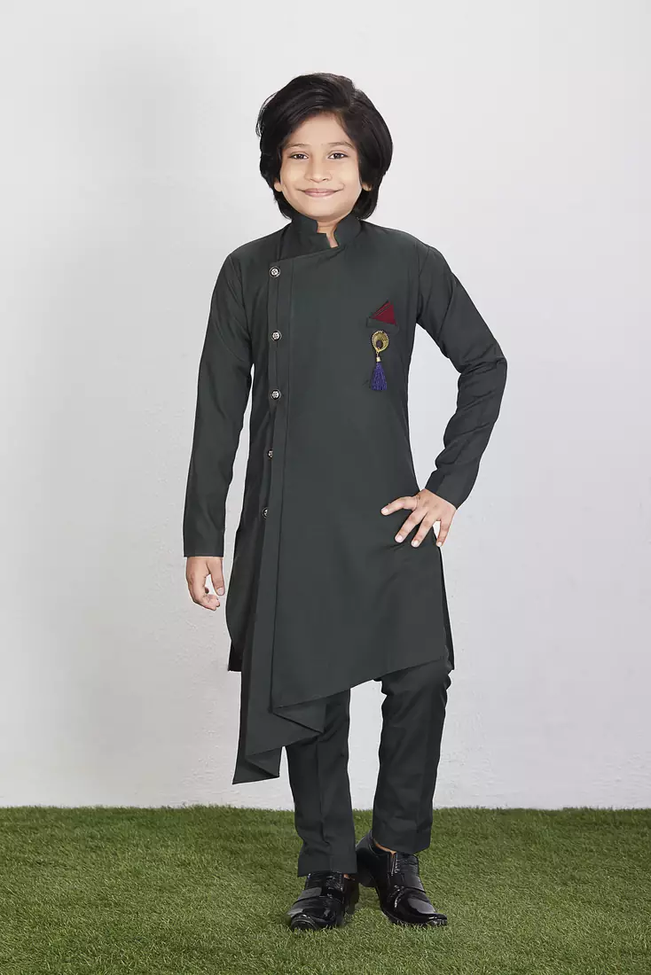 Kids Green Kurta Pant Set For Boys