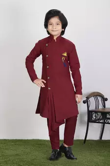 Kids Maroon Kurta Pajama Set For Boys 
