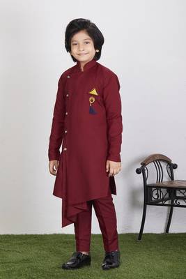 Kids Maroon Kurta Pajama Set For Boys  2