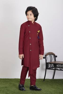 Kids Maroon Kurta Pajama Set For Boys  3