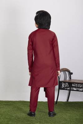 Kids Maroon Kurta Pajama Set For Boys  4