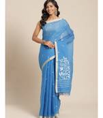 blue khadi hand woven saree with blouse