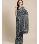 blue silk hand woven saree with blouse