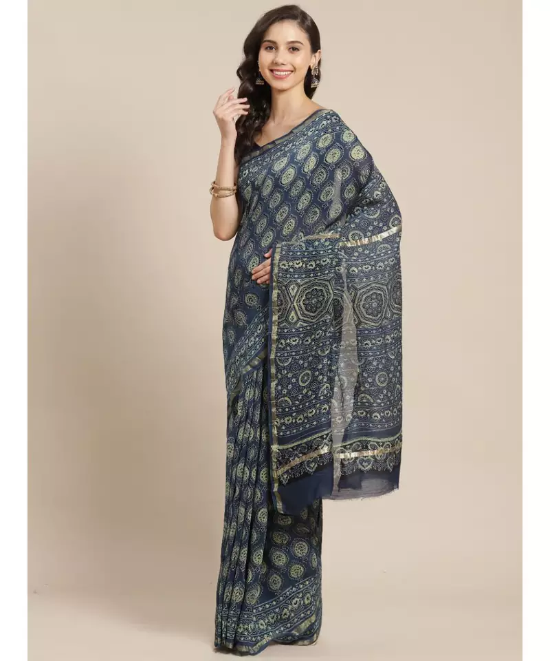 blue silk hand woven saree with blouse