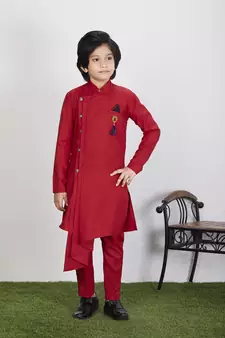 Kids Red Kurta Pyjama Set For Boys