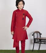 Kids Red Kurta Pyjama Set For Boys