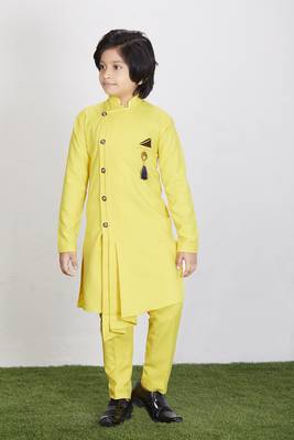 Kids Yellow Kurta Pyjama Set For Boys  1